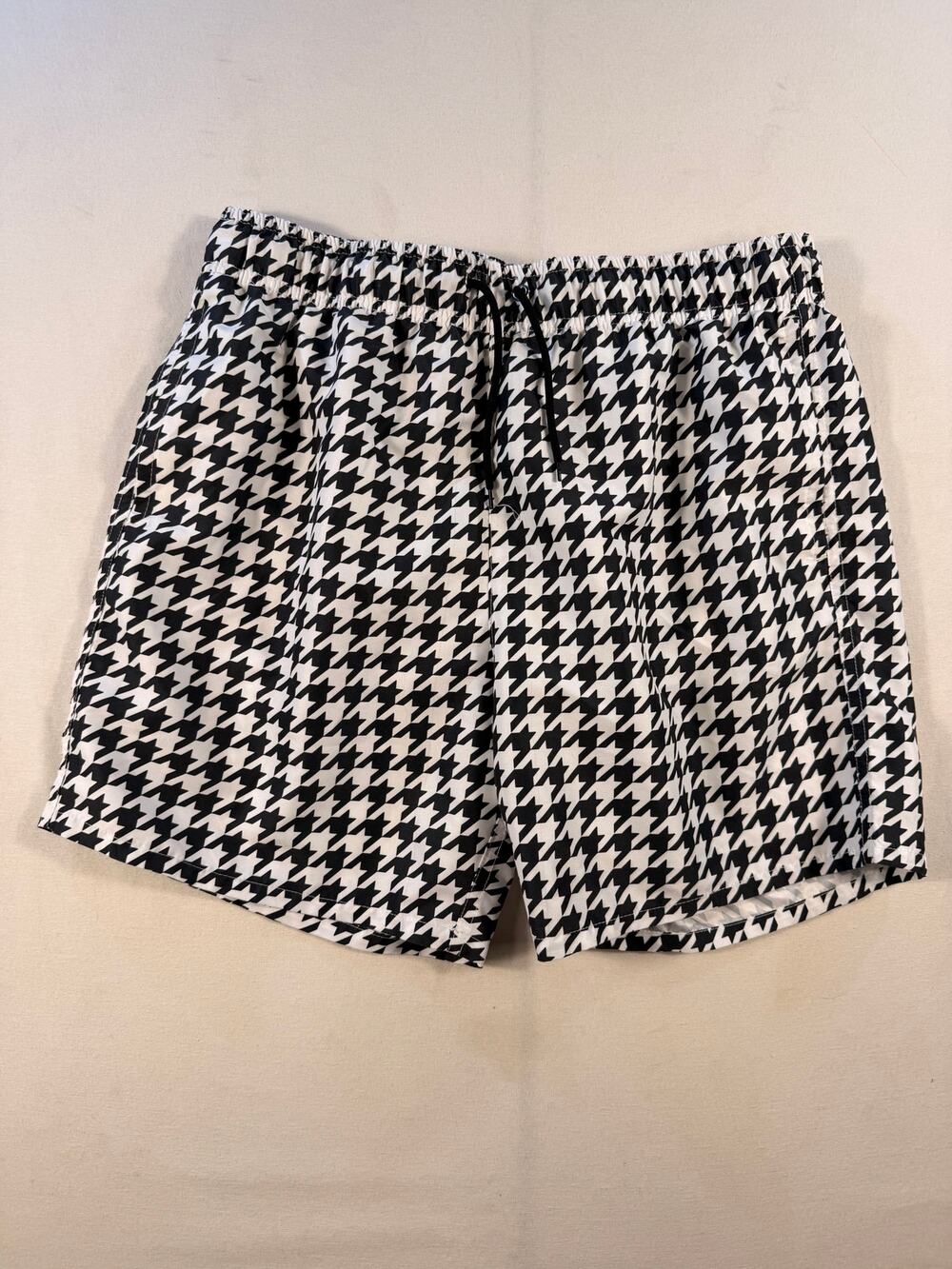 Harlow & Lloyd Houndstooth Check Swim Trunks Black White Men's XL